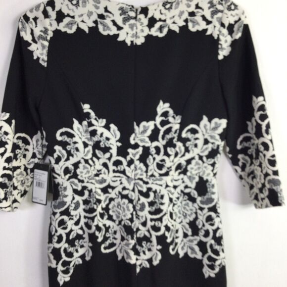 Adrianna Papell Womens Fitted Placed Printed Lace Dress Black White Size 6 NWT - Picture 14 of 16